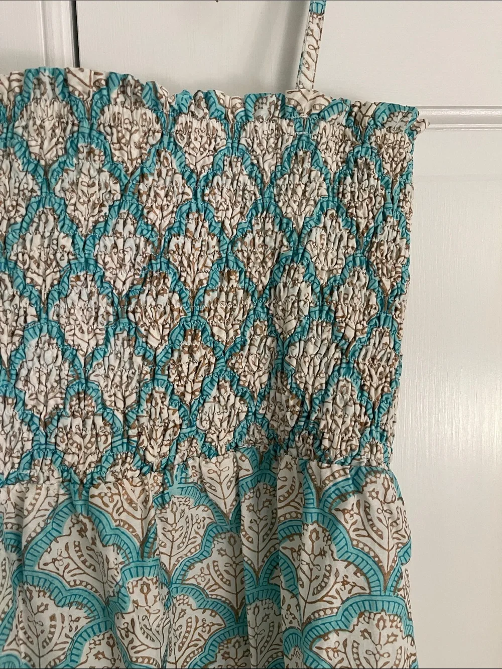 New!! Aqua and tan & white block print Roller Rabbit Sundress